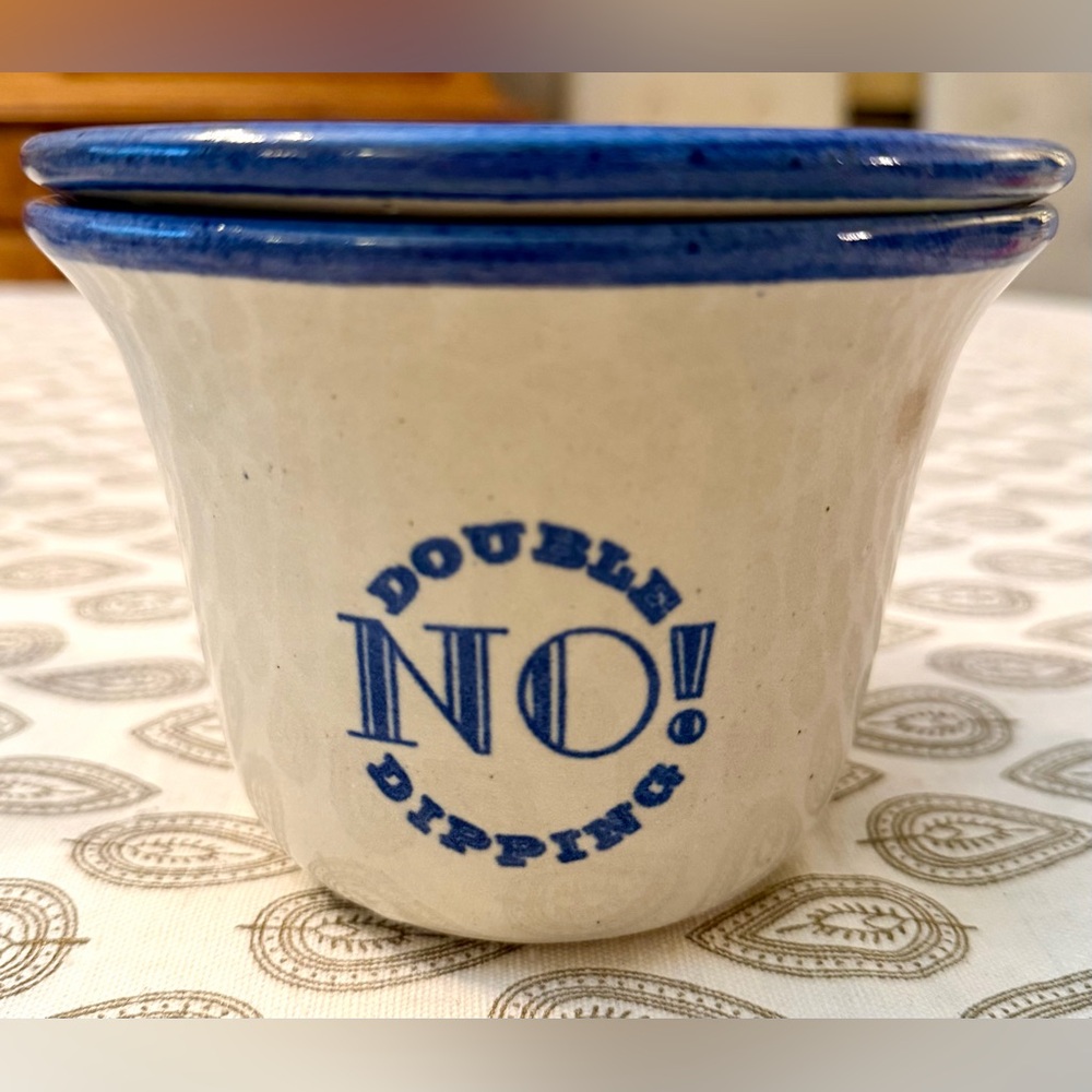 Retro “NO DOUBLE DIPPING!” Ceramic Dip Bowl & Crock, c. 1999 by Brinker Pots